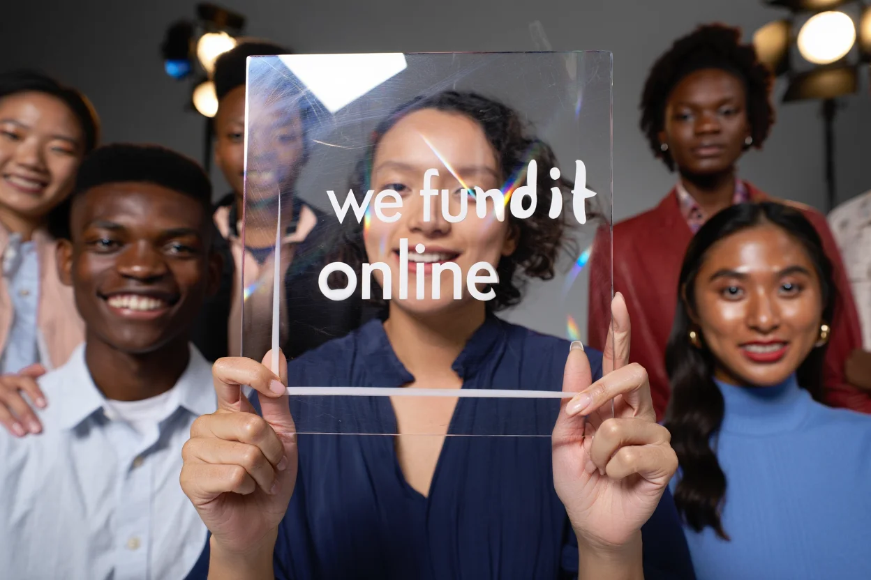 Diverse team with WeFundIt sign